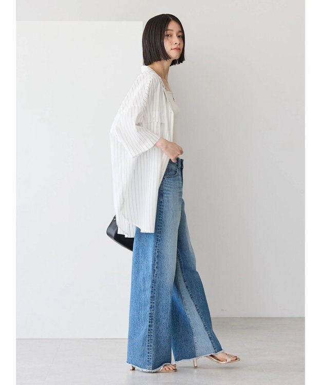 AMERICAN HOLIC 接触冷感＋ＵＶカットＷポケットＢＩＧシャツチュニック Stripe Ivory