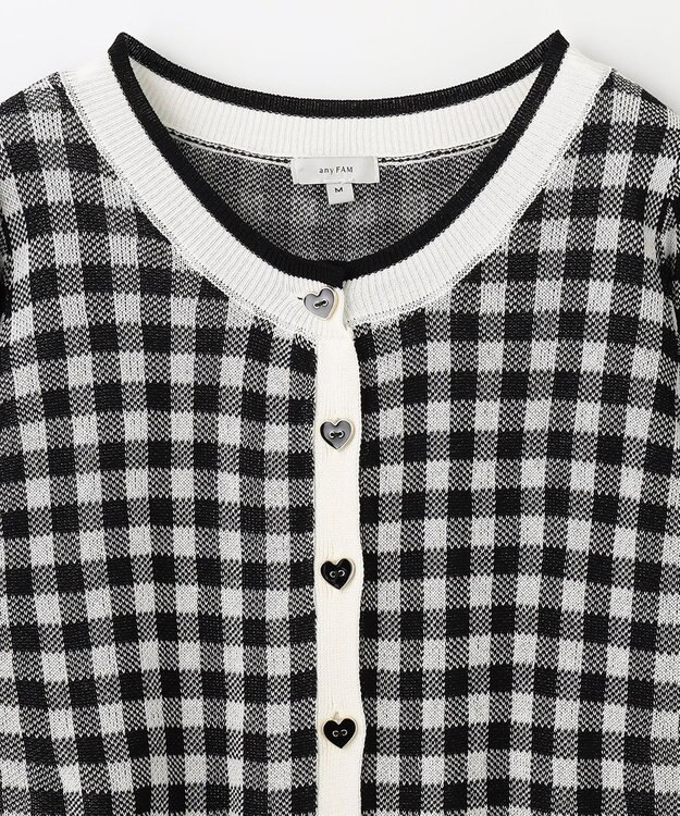 ANY KIDS ギンガム総柄ニット カーディガン ブラックギンガム