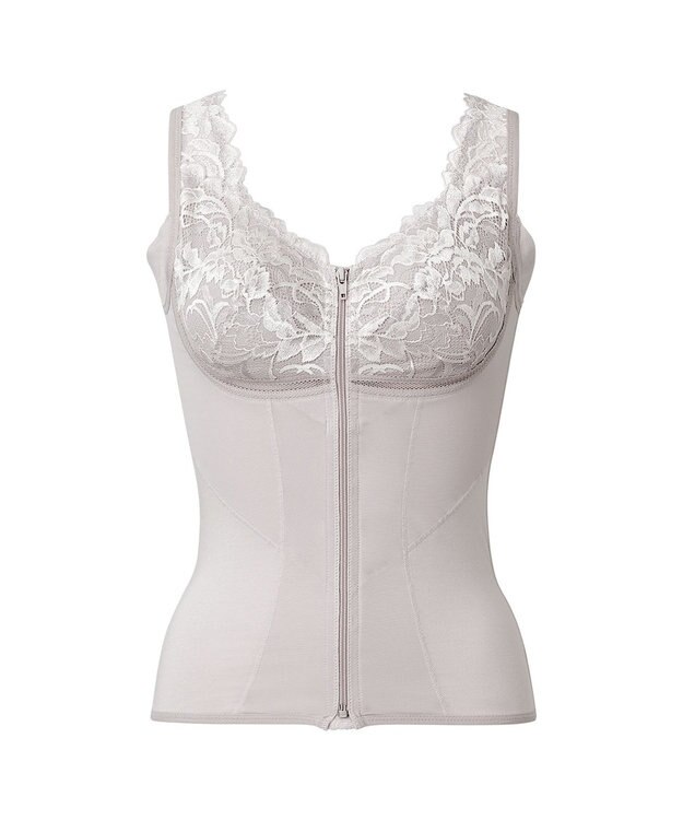 BRADELIS New York 【BRADELIS NewYork peace】細みえフロントファスナー綿混ブラキャミ25 補正下着 カップ付き キャミソール ブラトップ シェイパー グレージュ