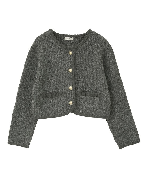 earth music&ecology 【WEB限定】ゴールド釦ショートニットカーディガン Charcoal Gray