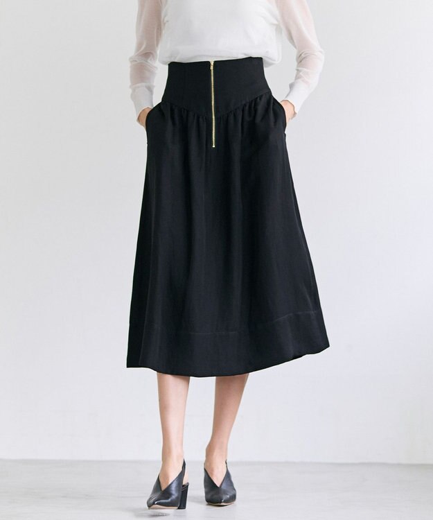 BEIGE， BERNARD / リネン混 ゴールドジップ ハイウエススカート Black