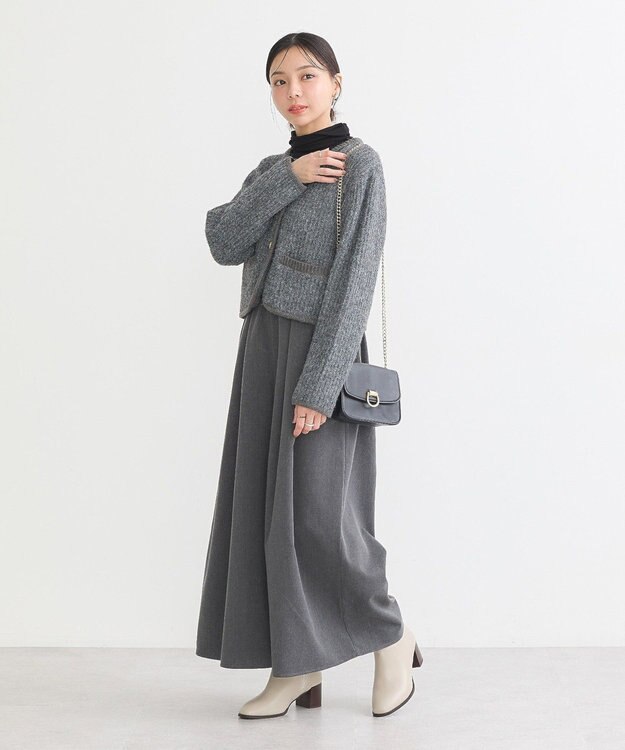 earth music&ecology 【WEB限定】ゴールド釦ショートニットカーディガン Charcoal Gray