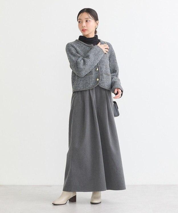 earth music&ecology 【WEB限定】ゴールド釦ショートニットカーディガン Charcoal Gray
