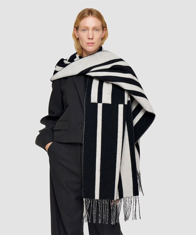 JOSEPH ウーヴンスカーフ　ストライプ Ivory/Black