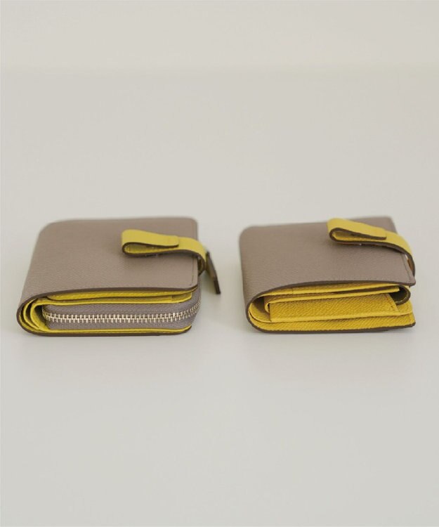 Atelier nuu 日本製 noble L字ファスナー二つ折りウォレット グレージュ×イエロー