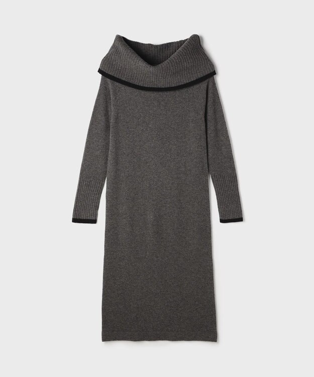 GRACE CONTINENTAL バイカラーオフショルニットワンピース グレー