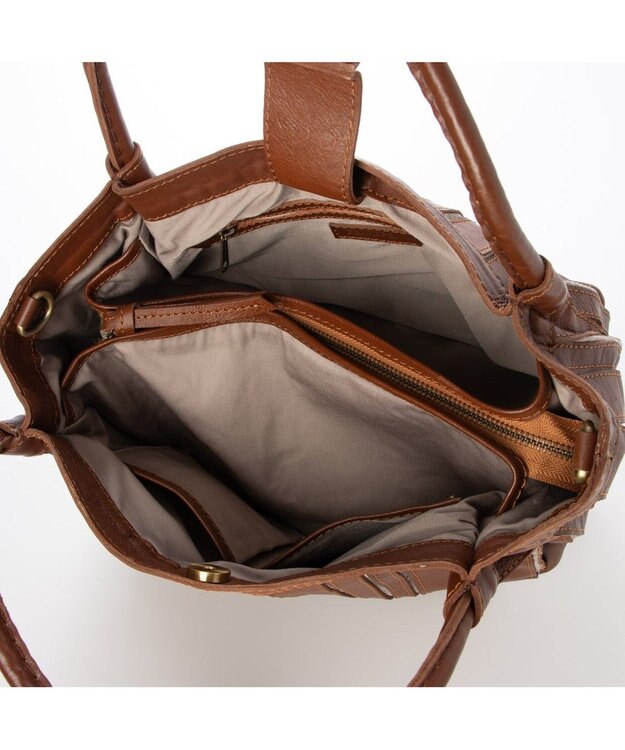 UNBILLION ピークスピーク PEAKS PEAK / ソフトレザーマルチストライプラウンド2wayバッグ ブラウン