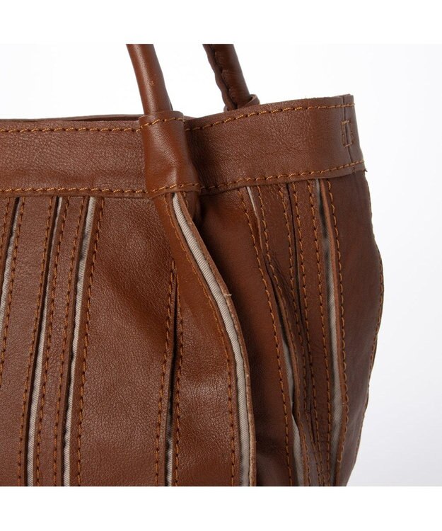 UNBILLION ピークスピーク PEAKS PEAK / ソフトレザーマルチストライプラウンド2wayバッグ ブラウン