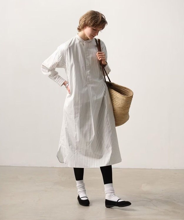 LENO STRIPE SHIRTS DRESS / ストライプシャツドレス WHITE STRIPE