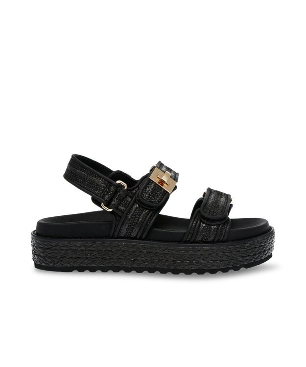 STEVE MADDEN BIGMONA ダブルベルトラフィアサンダル ブラックラフィア