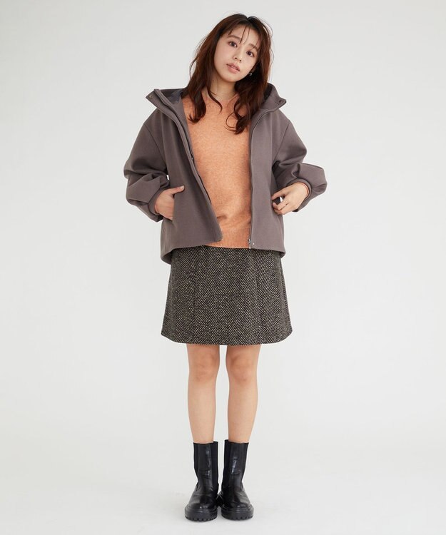 Feroux 【古畑星夏さん着用】ヘリンボンハイウエストミディ スカート ダークブラウン系2