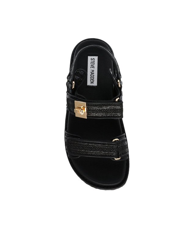 STEVE MADDEN BIGMONA ダブルベルトラフィアサンダル ブラックラフィア