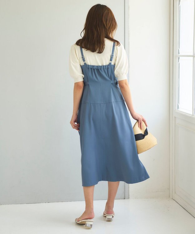 Feroux 【洗える】サイドベルト ジャンパースカート ネイビー系