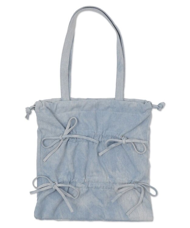 WEGO ドロストリボンギャザートート デニム淡加工色