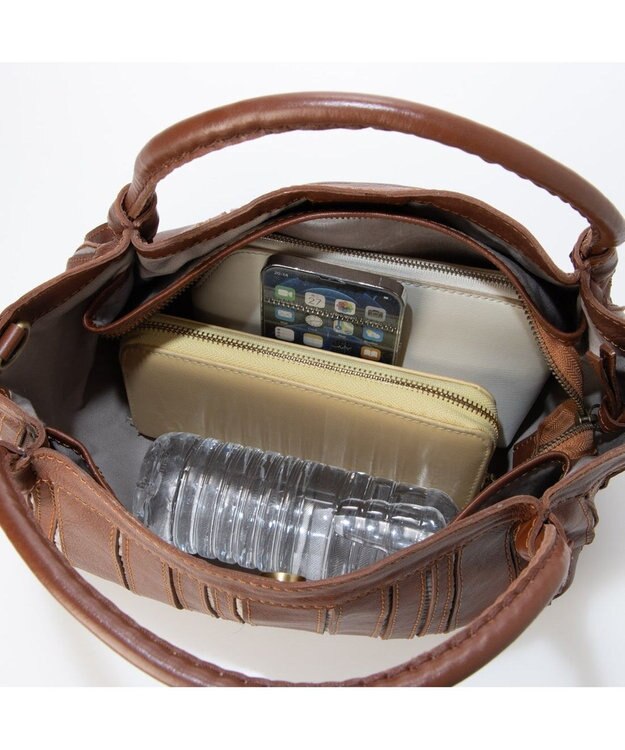 UNBILLION ピークスピーク PEAKS PEAK / ソフトレザーマルチストライプラウンド2wayバッグ ブラウン