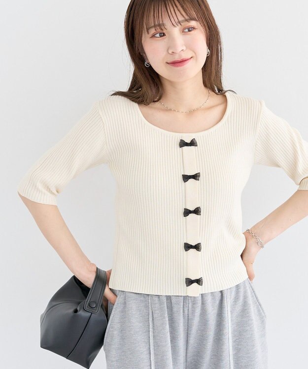 Green Parks ・ｓｗｉｎｇ　ｂｙ　フロントリボンリブニット Ivory