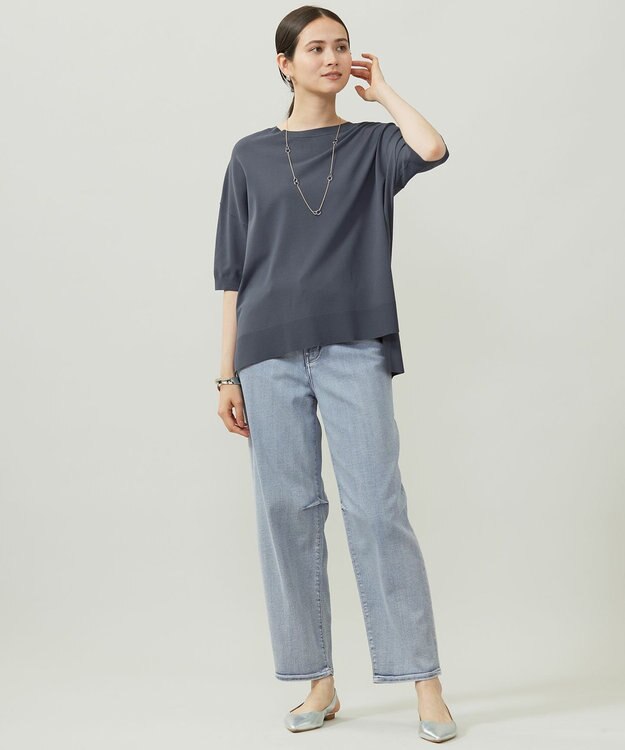 自由区 L 【19号サイズまで展開】ウスカルデニムダーツカーブ パンツ ライトインディゴ