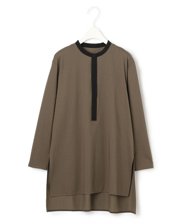 ICB 【洗える】タイプライタージャージー  ヘンリーネックカットソー カーキ系