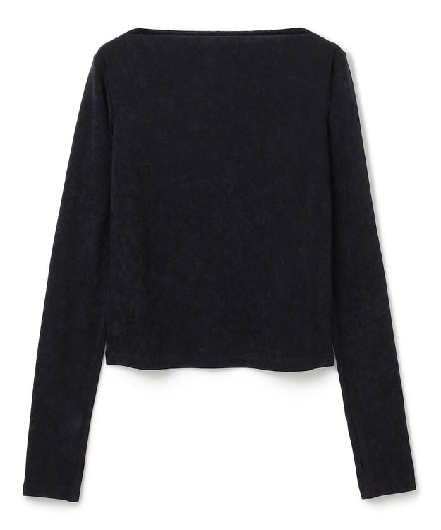 BEIGE， 【洗える・BAILA掲載】BUTLER / ストレッチベロアボートネックカットソー Black