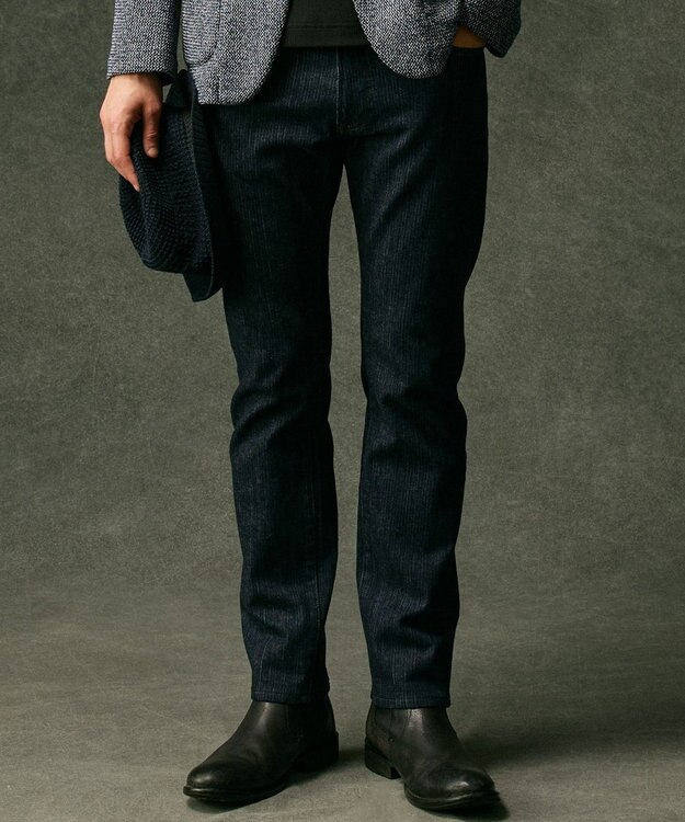 JOSEPH ABBOUD 【キングサイズ・ストレッチ/JAPANファブリック/きれいめ】ストライプジャカード デニム ネイビー系1