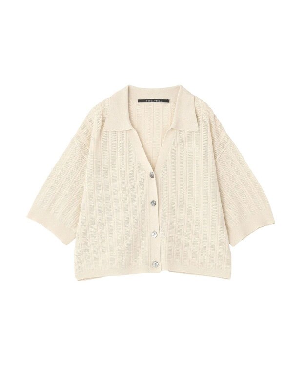 YECCA VECCA ストライプメッシュニットカーディガン Ivory