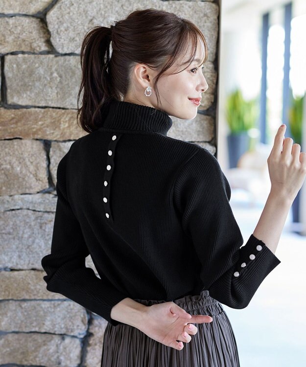 Tiaclasse 【洗える】タートルボタンニットトップス ブラック