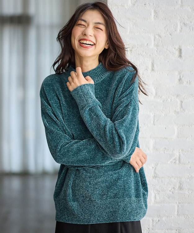 ANY モールニットプルオーバー ブルー