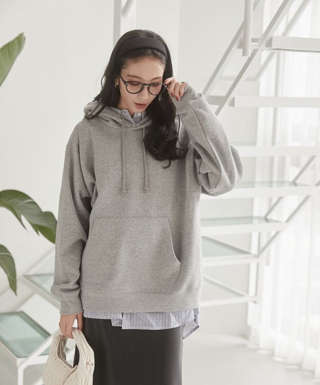 WEGO 【ユニセックス着用ITEM/裏起毛】リラックスフィットスウェットプルパーカー 杢グレー