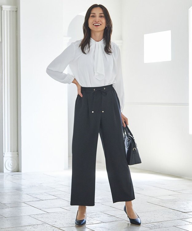 ANY L 【ウエストゴム/ストレッチ/セットアップ可】イージィケアストレッチワイドパンツ ブラック