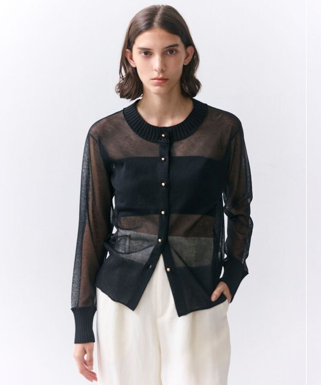 BEIGE， PYRRHOT / シアーコンビ リブカーディガン Black