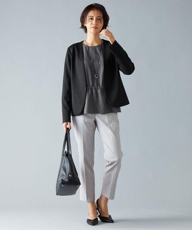 自由区 L 【セットアップ対応・洗える】モクロディ ノーカラージャケット ブラック系