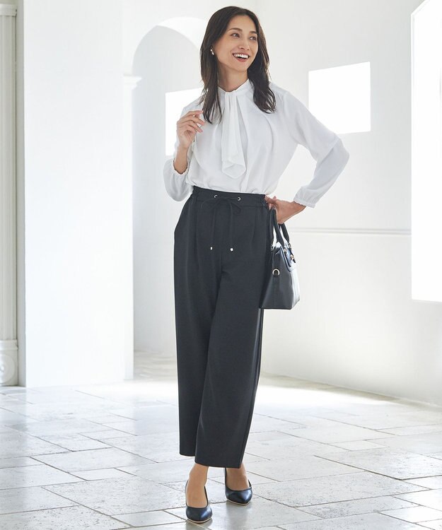 ANY 【ウエストゴム/ストレッチ/セットアップ可】イージィケアストレッチワイドパンツ ブラック