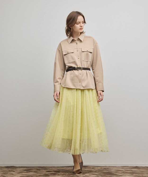 GRACE CONTINENTAL フロッキードットプリーツスカート イエロー