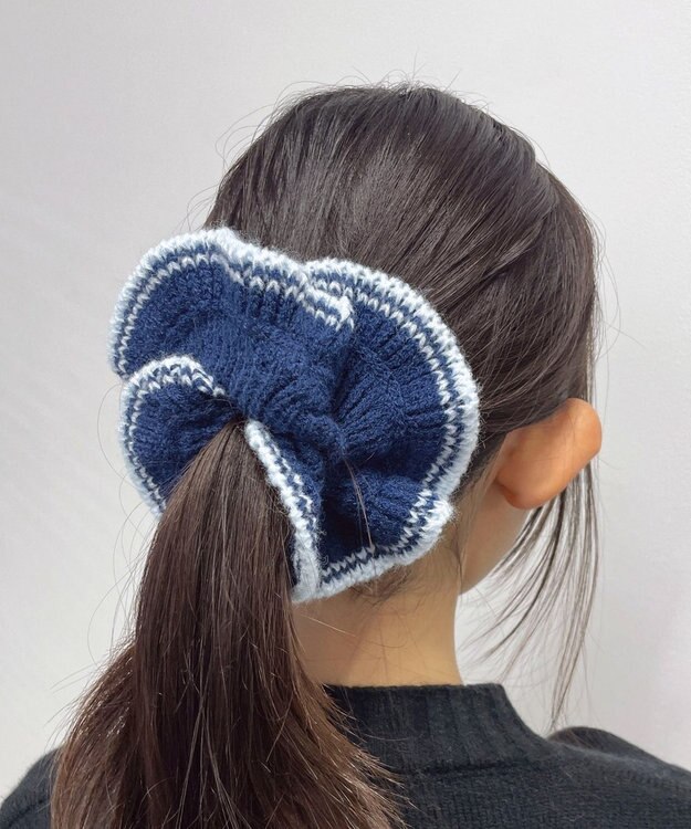 WEGO Lパイピングニットシュシュ ネイビー