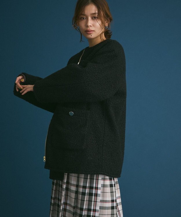 Green Parks ノーカラーＺＩＰジャコット Black