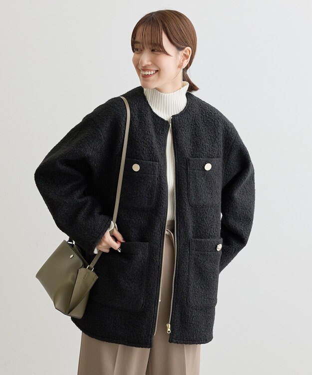 Green Parks ノーカラーＺＩＰジャコット Black