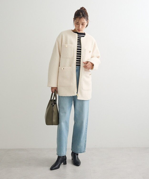 Green Parks ノーカラーＺＩＰジャコット Ivory