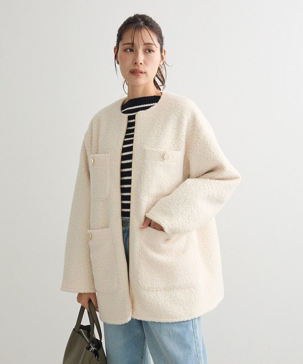 Green Parks ノーカラーＺＩＰジャコット Ivory