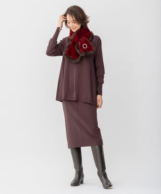 自由区 【洗える/セット可】レーヨンストレッチ Vネックニット ダークブラウン系