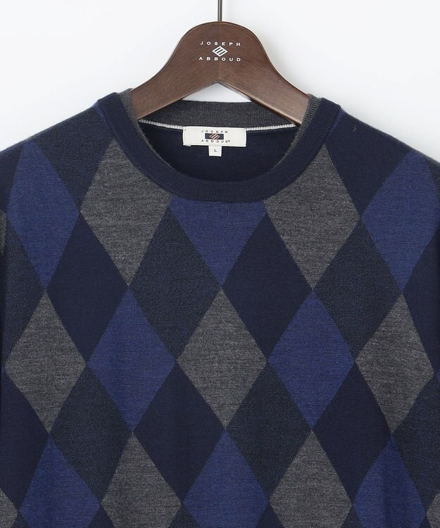 JOSEPH ABBOUD 【滑らかな肌触り/洗える】 エクストラファインメリノアーガイルクルーネック  ニット ネイビー系7