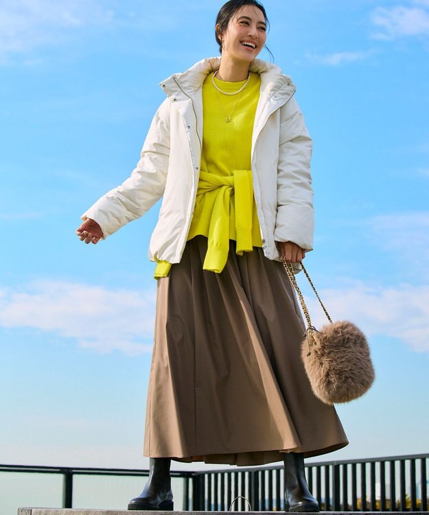 23区 S 【撥水加工/洗える】ブライトタフタ タック スカート ブラウン系