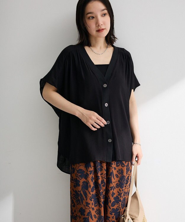 Green Parks フレンチスリーブリブドッキングシャツ Black