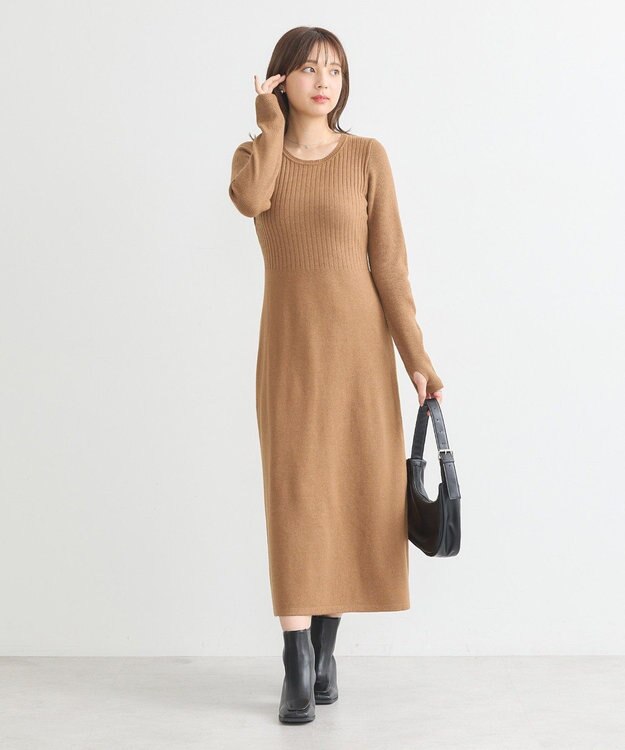 earth music&ecology ＳＥＴ２点ＺＩＰベスト＋ニットワンピース Camel