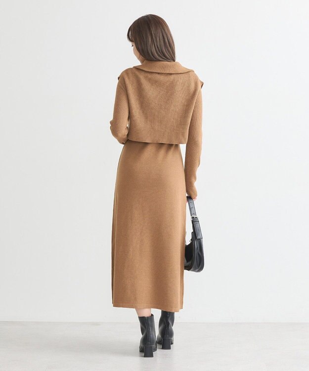 earth music&ecology ＳＥＴ２点ＺＩＰベスト＋ニットワンピース Camel