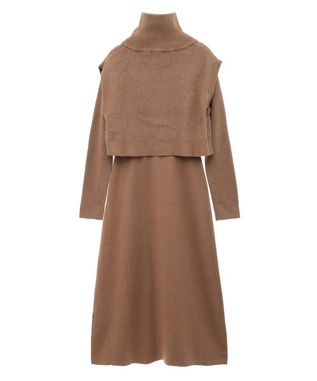 earth music&ecology ＳＥＴ２点ＺＩＰベスト＋ニットワンピース Camel