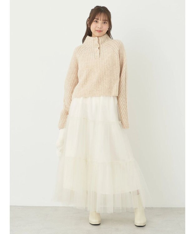 earth music&ecology フワフワＭＩＸハイネックショートニット Light Beige