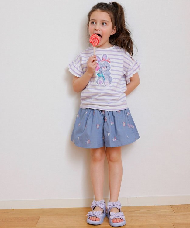 ANY KIDS ウサギ ボーダー Tシャツ ラベンダー系