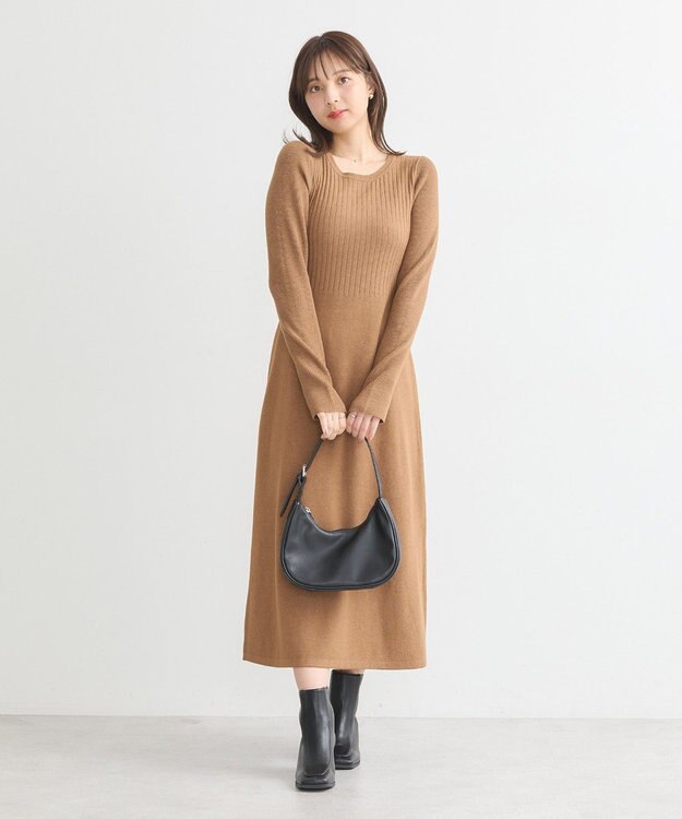 earth music&ecology ＳＥＴ２点ＺＩＰベスト＋ニットワンピース Camel