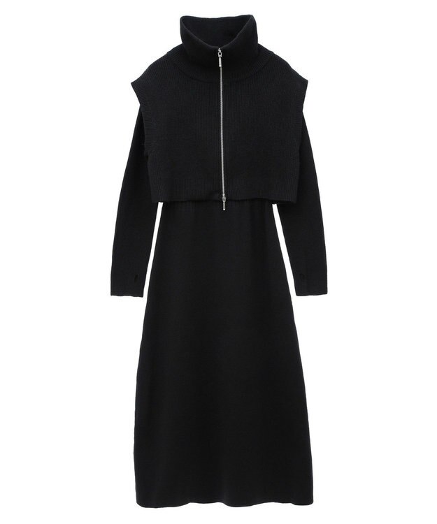 earth music&ecology ＳＥＴ２点ＺＩＰベスト＋ニットワンピース Black