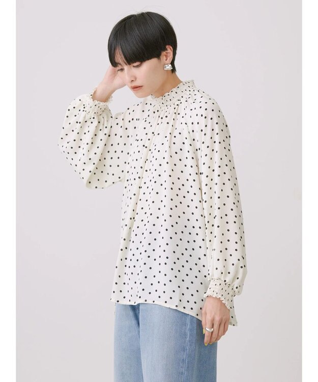 AMERICAN HOLIC ギャザーラグランサテンブラウス Dot